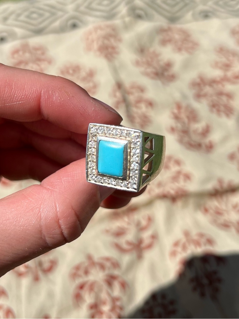 Chunky Vintage Sterling Silver Turquoise Ring